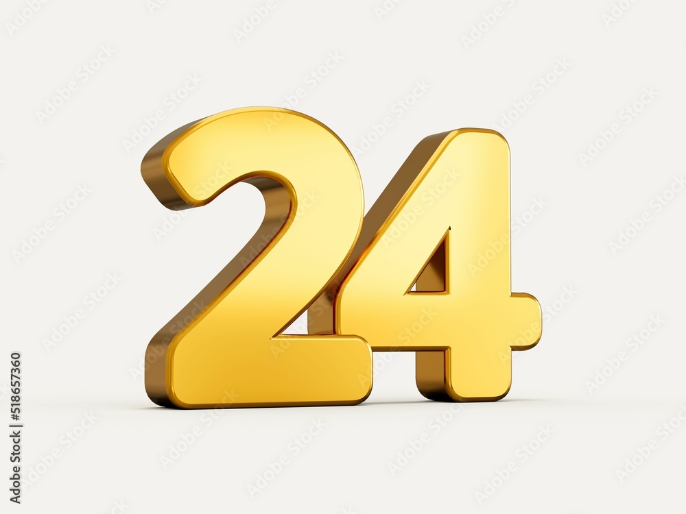 Number 24 Interlocked Gold 3d Illustration Stock Illustration