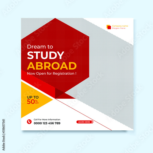 Modern study abroad social media post design template