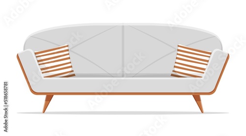 White sofa and couch colorful cartoon illustration vector. Comfortable lounge for interior design isolated on white background. Modern model of settee icon.