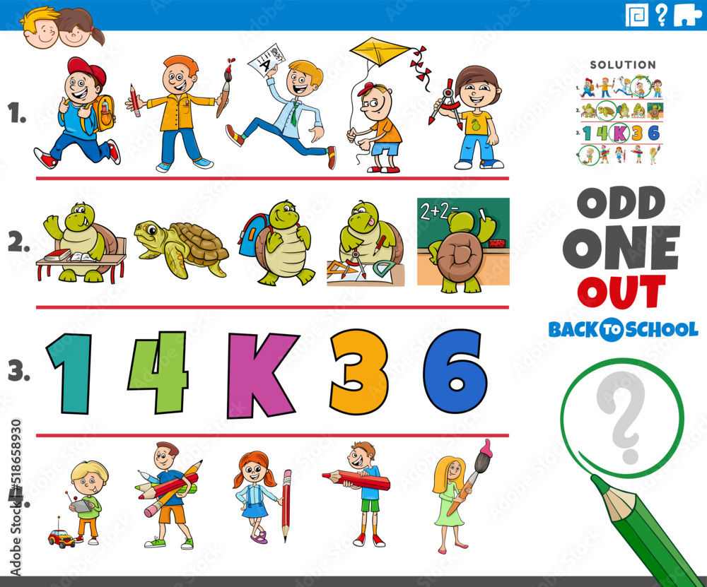 odd one out task with cartoon characters