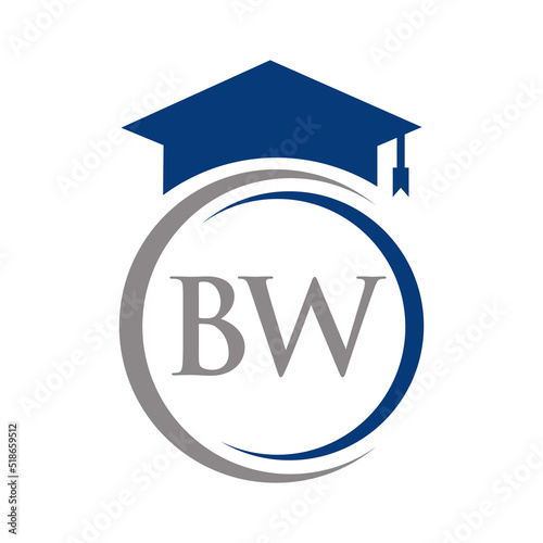 Letter BW Education Logo Concept With Educational Graduation Hat Vector Template
