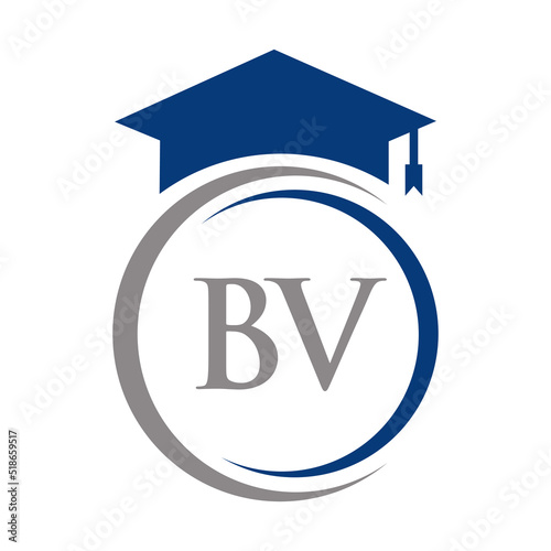 Letter BV Education Logo Concept With Educational Graduation Hat Vector Template © pixstocker