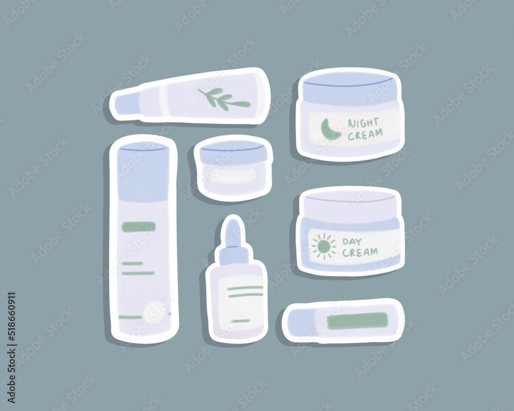 Cute Pastel Blue Beauty Care Clipart Set	