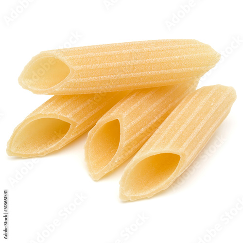 Italian pasta isolated over white background. Pennoni. Penne rigate..