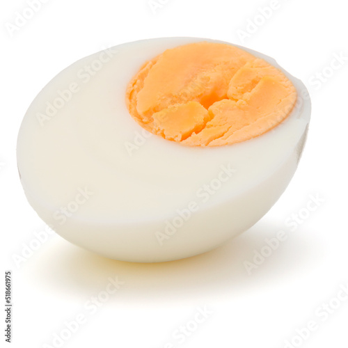 One boiled egg half isolated on white background cutout