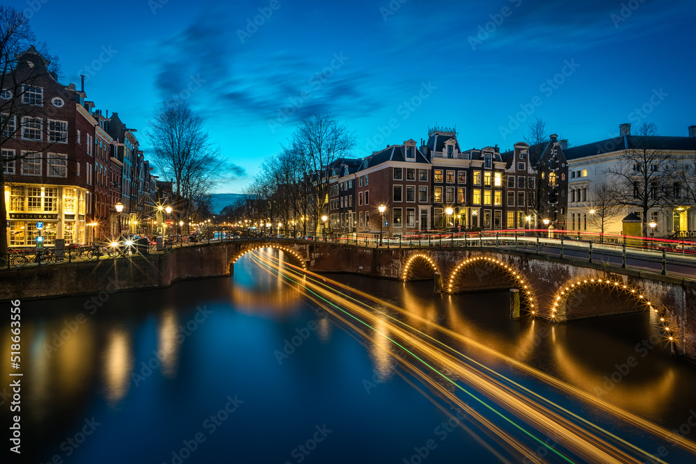 canal in Amsterdam at blue hour