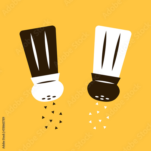 Salt and pepper vectors. Salt and pepper bottles. Pair of transparent glass shaker icon.