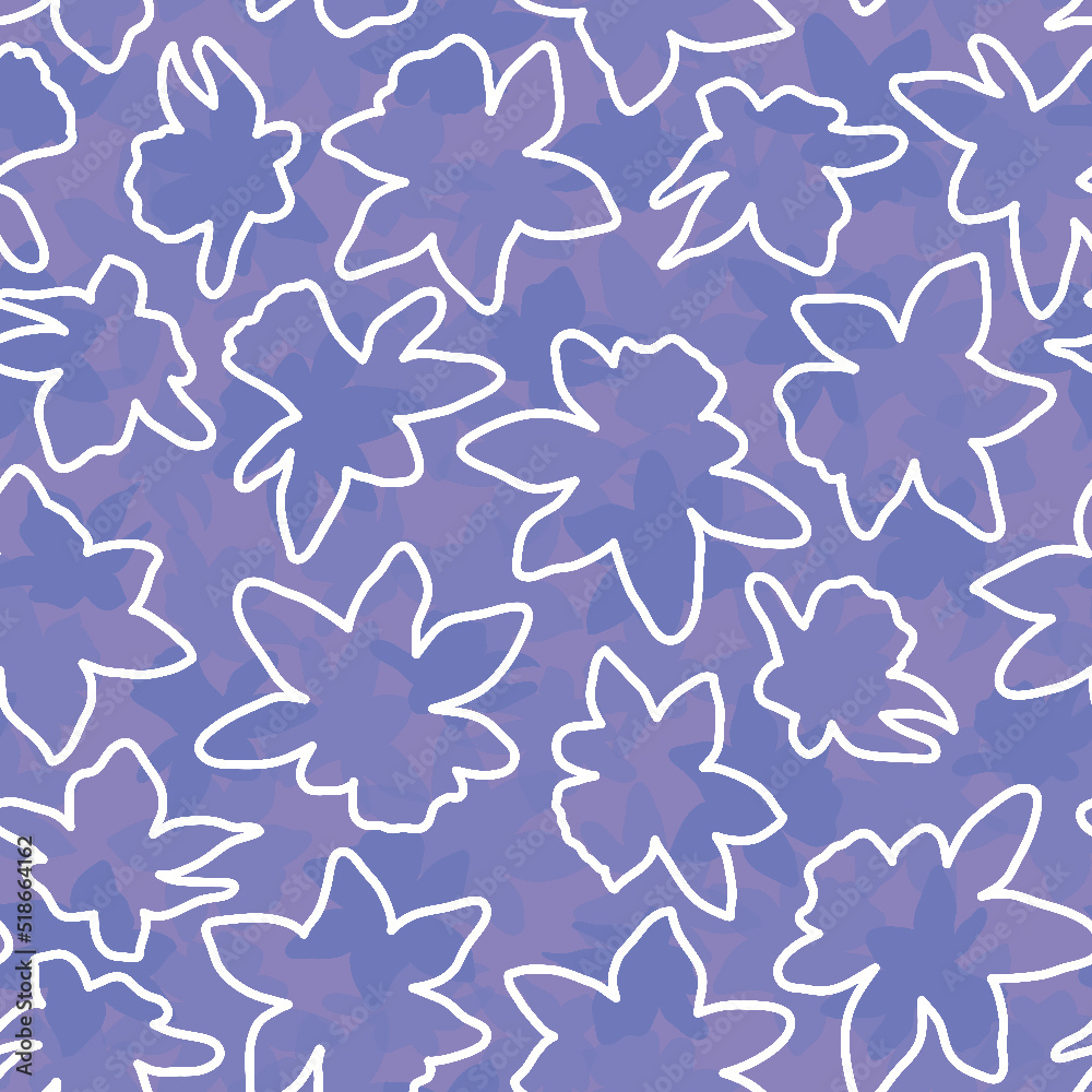 Fototapeta premium Spring Daffodil Silhouettes and White Outlines Seamless Repeat Design