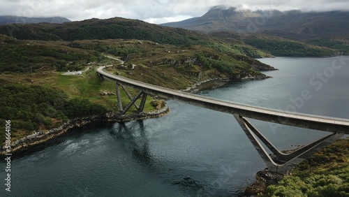 Aerial view of the Kylesku Bridge in Scotland photo
