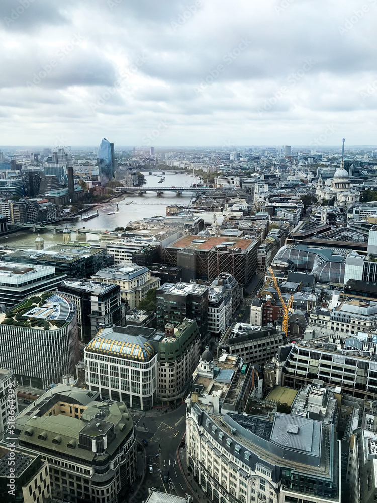 Panoramic Aerial View of skyline of City of London, England, UK. 