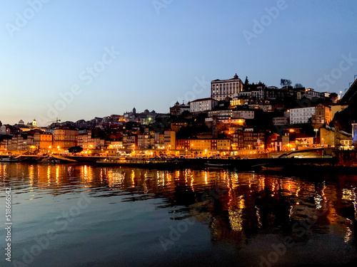 Porto, Portugal. Night view of Douro River and Ribeira area. Night view of Douro River in Porto and Vila Nova de Gaia