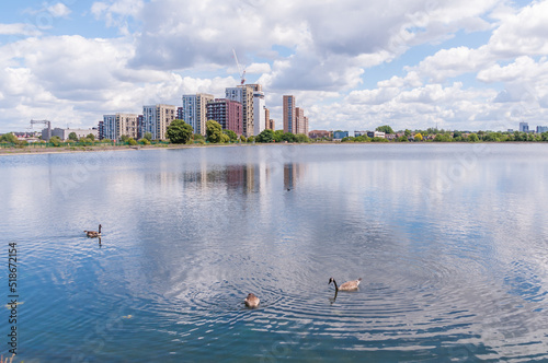 New apartment buildings under construction on the edge of Walthamstow Wetlands, London, United Kingdom, 3 July 2022 photo