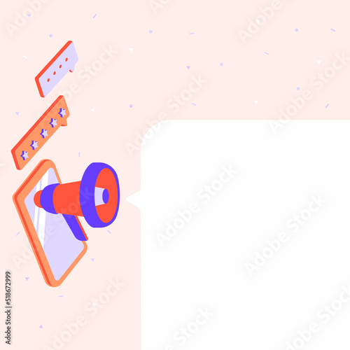 Illustration of a tablet with an announcing megaphone and a chat box