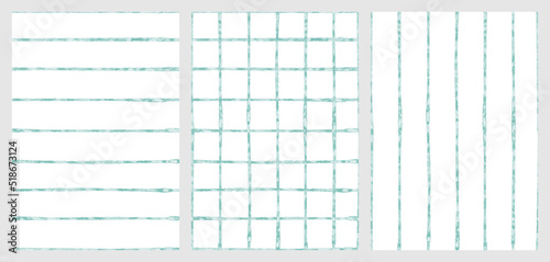 Minimalistic vector pattern set in stripes and squares. Cute and simple pastel prints in watercolor style. Universal print for fabric, textiles, wrappers, covers, decor, interior, kitchen, children