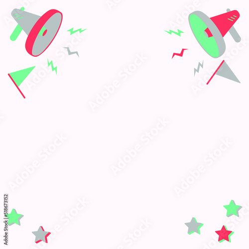 Illustration of megaphones flags and stars with a copyspace