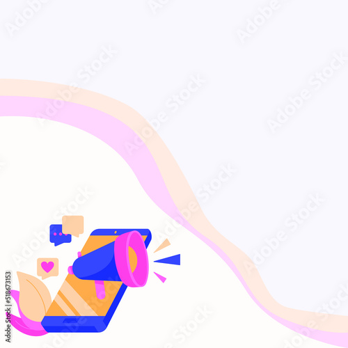 Illustration of a smartphone with a megaphone coming out of it with a copyspace