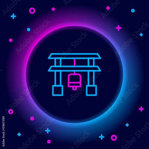 Glowing neon line Japan Gate icon isolated on black background. Torii gate sign. Japanese traditional classic gate symbol. Colorful outline concept. Vector