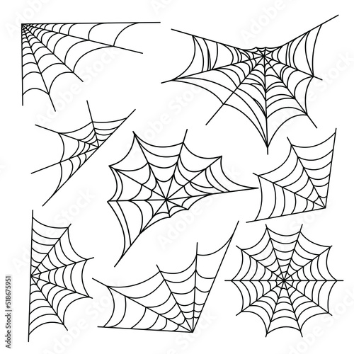 Cobweb set for Halloween design, isolated on white background. Vector illustration