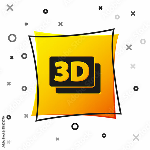 Black 3D word icon isolated on white background. Yellow square button. Vector