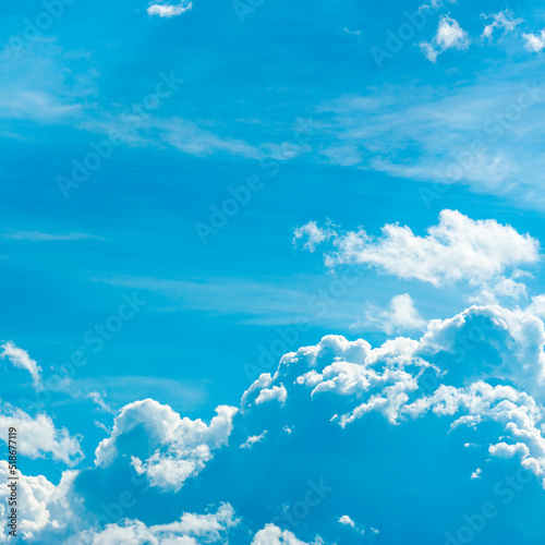 Blue sky white clouds. Puffy fluffy white clouds. Summer blue sky time lapse. Nature weather blue sky. White clouds background. © Таня Мигунова