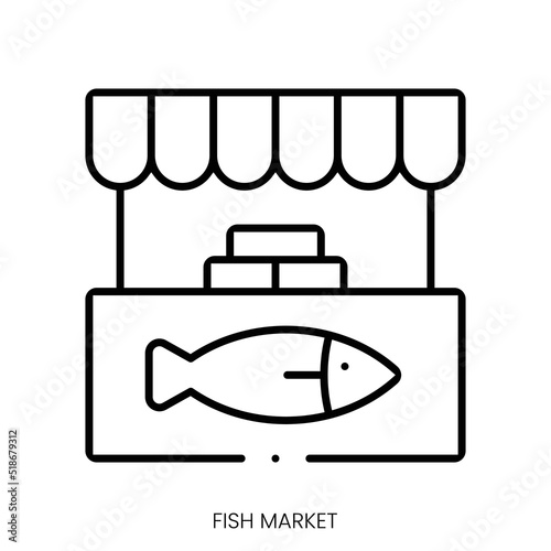 fish market icon. Linear style sign isolated on white background. Vector illustration