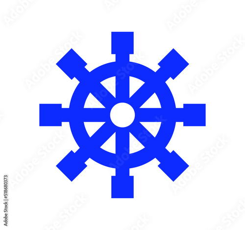 Icon of Wheel of Dharma, Buddhist religious sign isolated with white background.