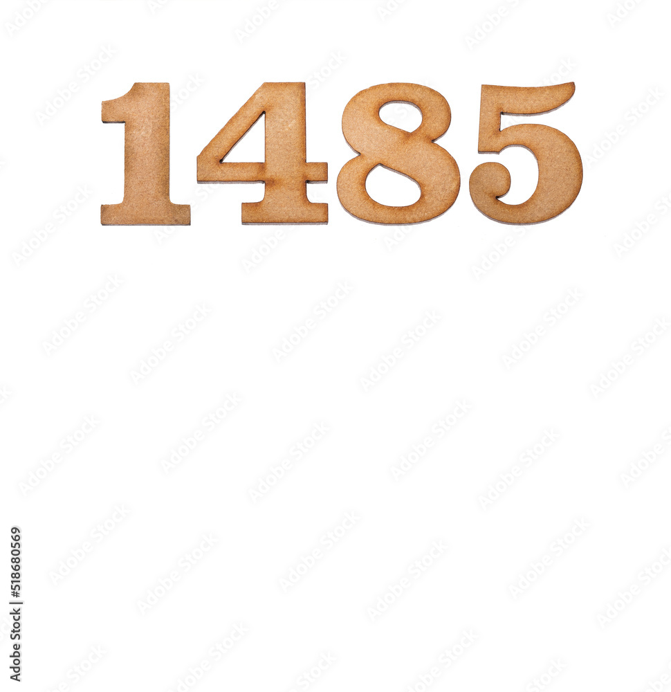 Number 1485 - Piece of wood isolated on white background Number 1485 - Piece of wood isolated on white background