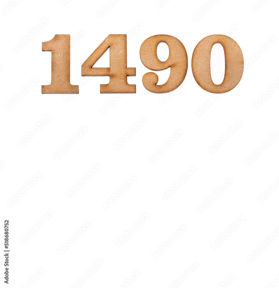Number 1490 in wood, isolated on white background
