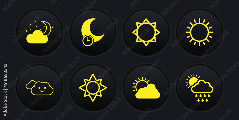 Set Cloud, Sun, and cloud weather, Sleeping moon, with rain sun and stars icon. Vector Set Cloud, Sun, and cloud weather, Sleeping moon, with rain sun and stars icon. Vector