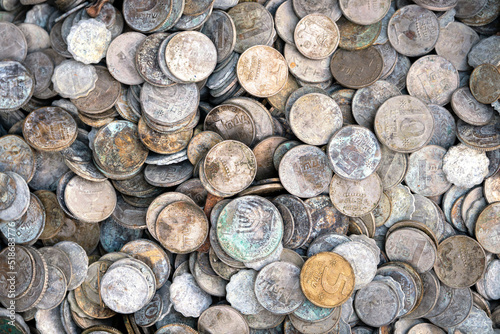 Background with old dirty israeli coins