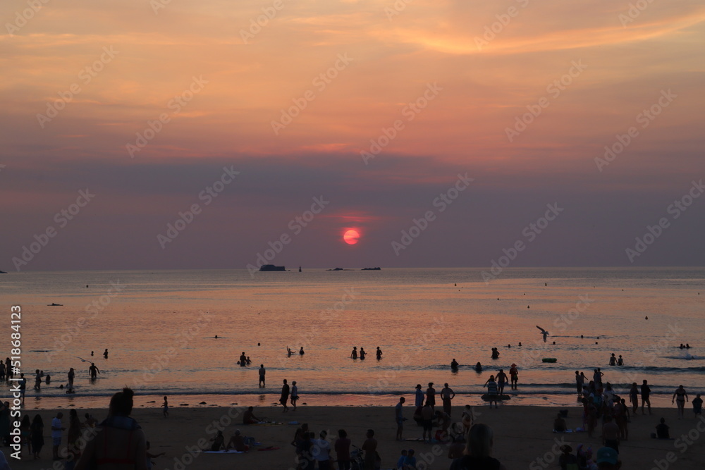 coucher de soleil, Saint-Malo, sable, soir, plage
