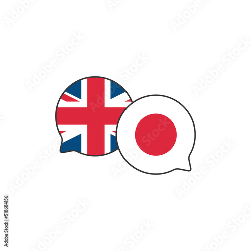 Translator app icon. Chat bubbles with english and japanese. Vector illustration isolated on white background.