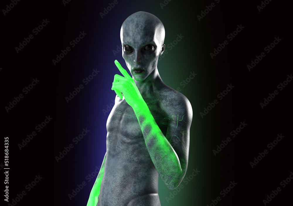 Intergalactic Alien or Extraterrestrial glowing portrait in black background.
Intergalactic Alien or Extraterrestrial glowing portrait in black background.