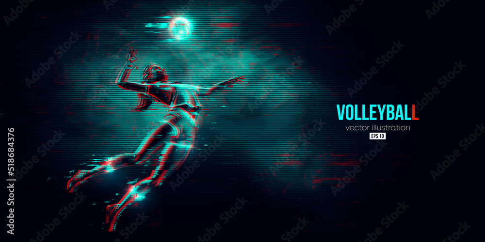 Abstract silhouette of a volleyball player on blue background. Volleyball player woman hits the ball. Vector illustration Abstract silhouette of a volleyball player on blue background. Volleyball player woman hits the ball. Vector illustration