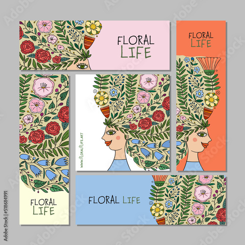 Floral female portrait, pretty woman with floral hairs, concept art for your ...