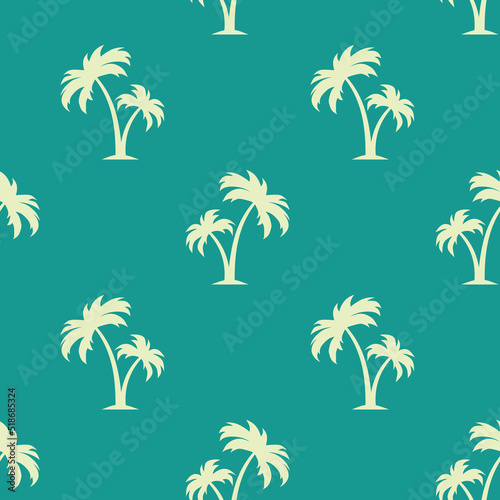 Green seamless pattern with palm trees. Vector illustration