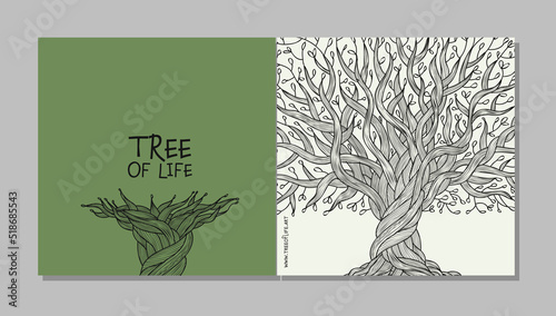 Vintage old olive tree with roots, concept art for your business. Cards, bann...