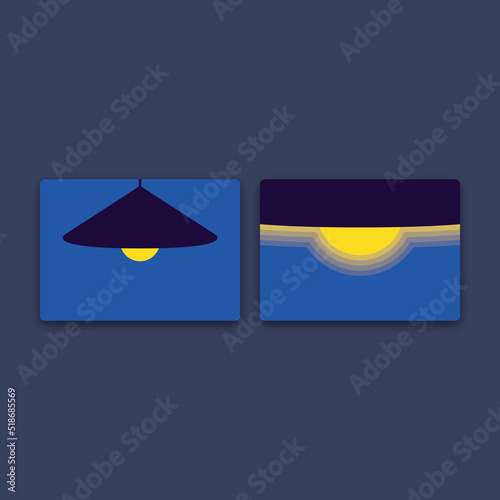 Vector illustration of a light bulb glowing under the hood of a pendant lamp
