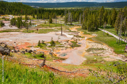 Sunny view of the landscape around Artists Paintpots in Yellowstone National Park