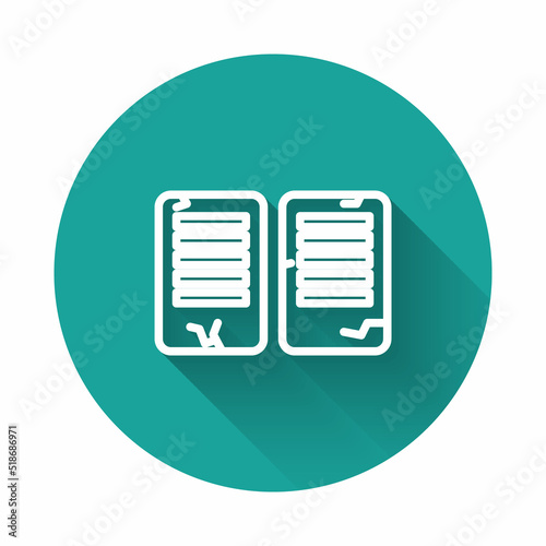 White line The commandments icon isolated with long shadow. Gods law concept. Green circle button. Vector Illustration