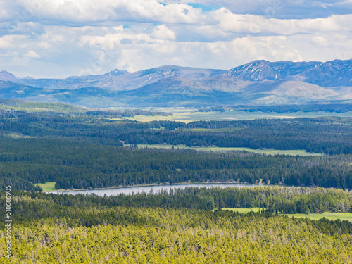 Sunny beautiful landscape along the Elephant Back Mountain Trail in Yellowstone National Park