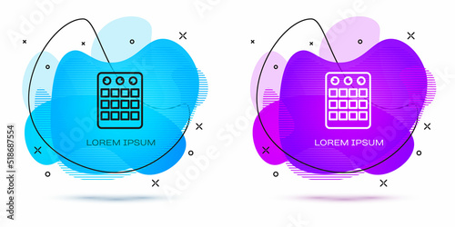 Line Drum machine icon isolated on white background. Musical equipment. Abstract banner with liquid shapes. Vector