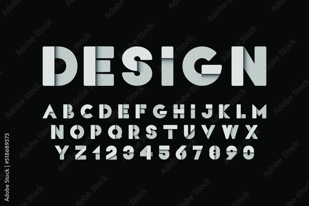 Modern stylized volumetric font - vector minimalistic design. Trendy english alphabet - shadow latin linear letters. New creative signs typeface