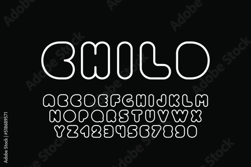Vector designer bold alphabet. Trendy english font. White latin letters and numerals - funky minimalistic style. New creative signs typeface