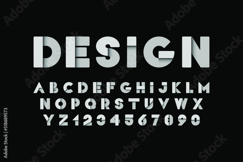 Modern stylized volumetric font - vector minimalistic design. Trendy english alphabet - shadow latin linear letters. New creative signs typeface
