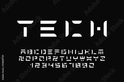 Techno designer line alphabet. Trendy english font. Bold latin letters and numerals - digital minimalistic style. New creative signs typeface