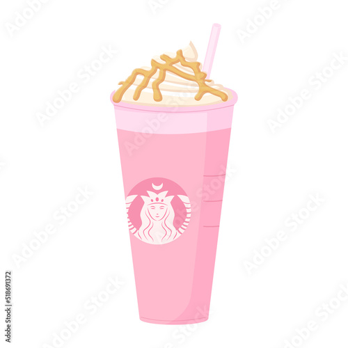 Pink caramel macchiato with whipping cream