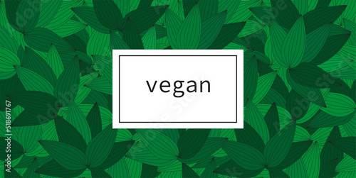 Leaves label background suitable for vegan products, beauty or food. Thin line vector illustration.