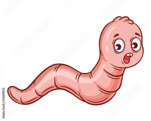 Cute garden earthworm, ground worm creeps or helminth parasite character. Gardening plant pest insect control. Funny snake or parasitic larva bug. Small beetle grub. Maggot crawl. Fishing bait. Vector