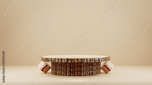 3d background products display podium scene with geometric platform. background 3d rendering with wood podium. stand to show cosmetic products
